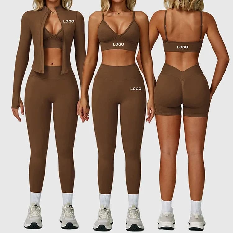 Wholesale Sportswear Active Wear Jacket Plus Size Seamless Gym Clothes Workout Yoga Leggings And Bra Sets For Women
