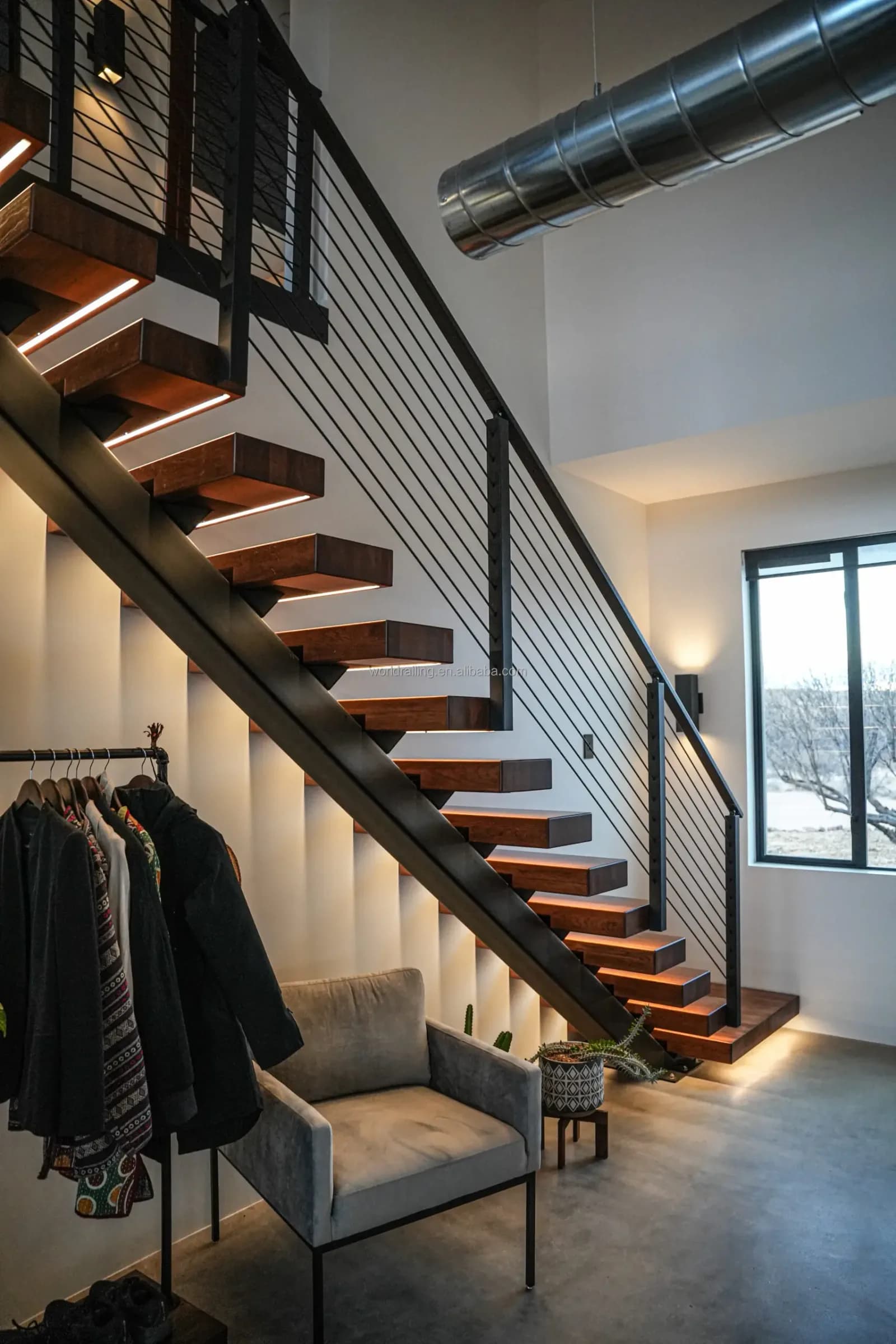 Yl Metal Top-quality Interior Wooden Tread Modern Floating Staircase Stair Design