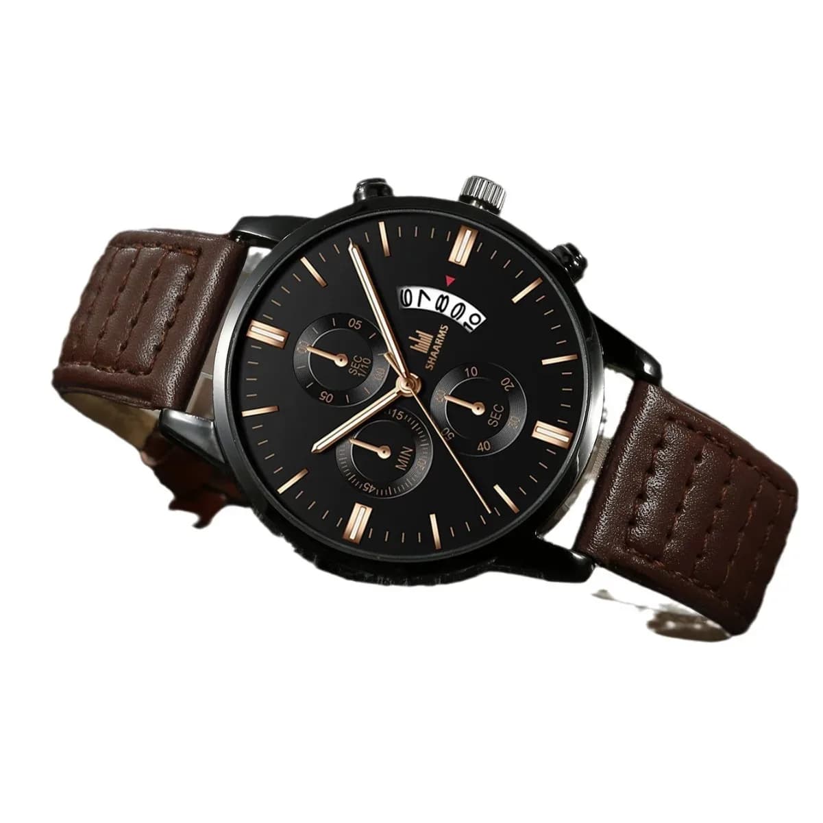 Trendy Gift Set For Men,Business Quartz Watch With Roman Numeral Dial,Calendar,Stainless Steel,Alloy,Classic Three-hand Design