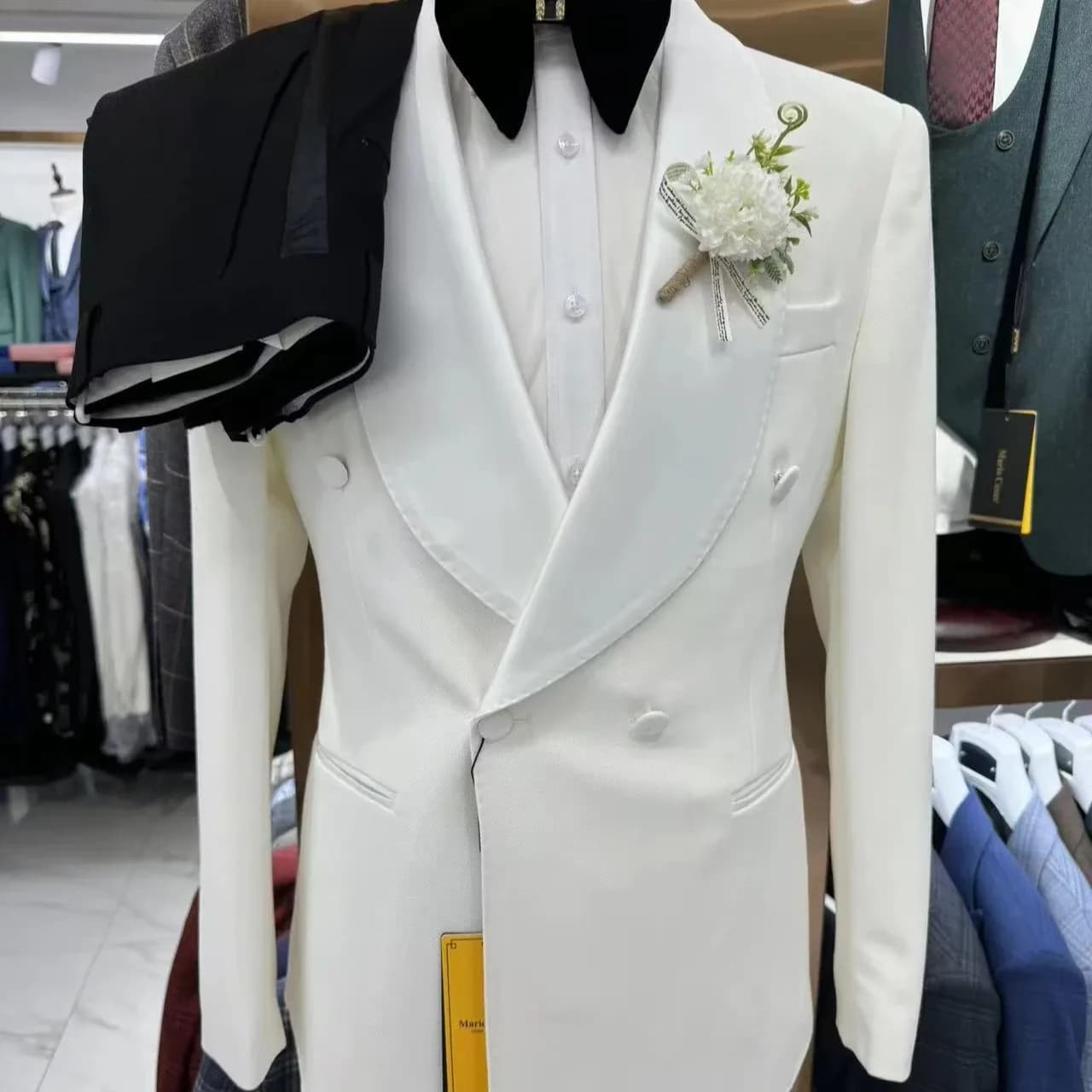Best Choice Man Suit Jacquard Men's Wedding Casual Host Clothing 3-piece Business White Suit