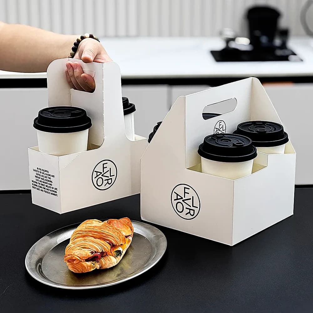 Custom Corrugated Disposable Coffee Cup Holder Tray Portable Cup Holder Handling 2/4/6 Cups Takeaway Wine Carrier