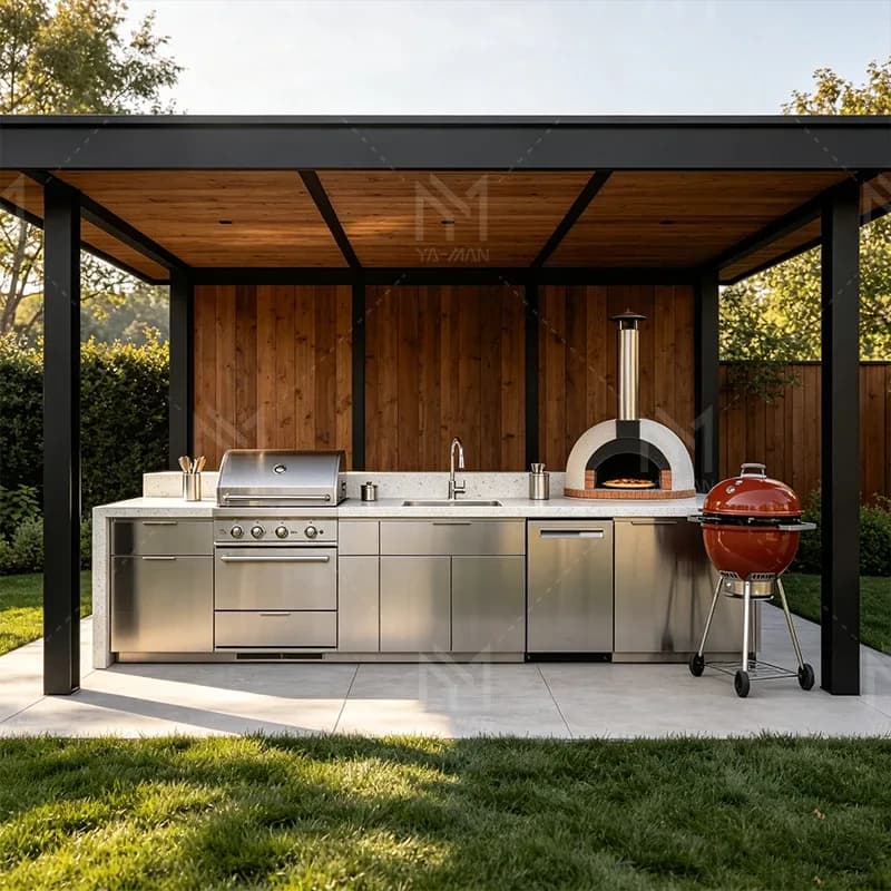 Luxury Custom Stainless Steel Outdoor Integrated Kitchen Cabinet Set For Villa Garden Patio Poolside Bbq Area