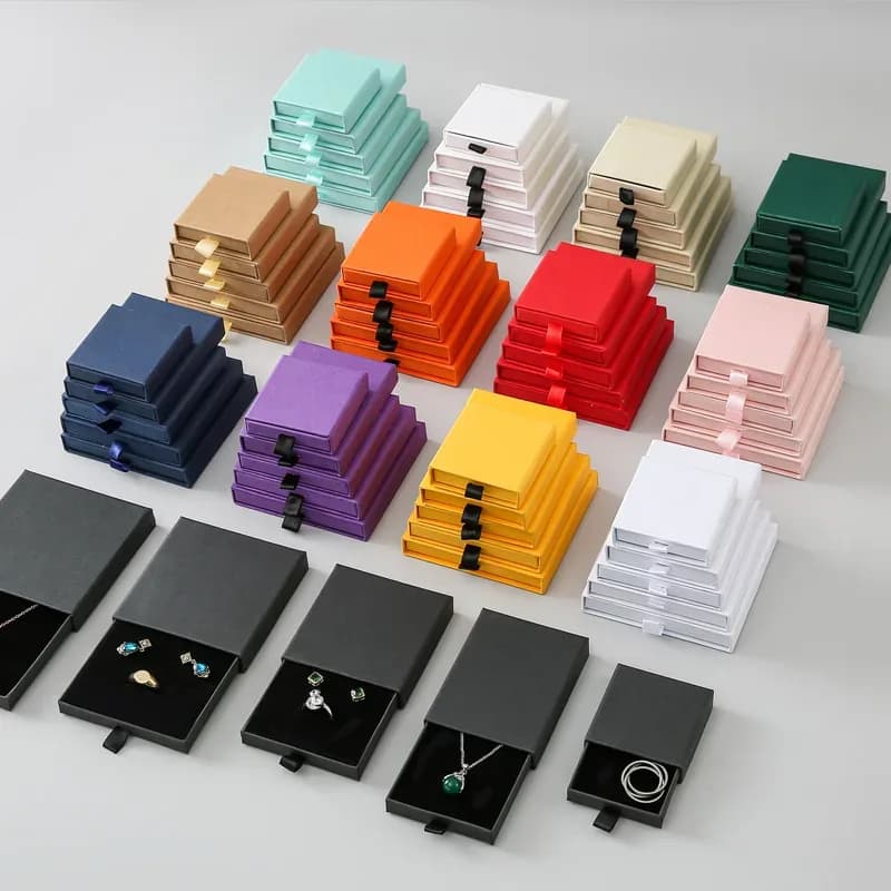 Custom Rigid Paper Jewelry Slide Drawer Boxes Gift Packaging With Logo For Necklaces Rings Earrings Bracelets
