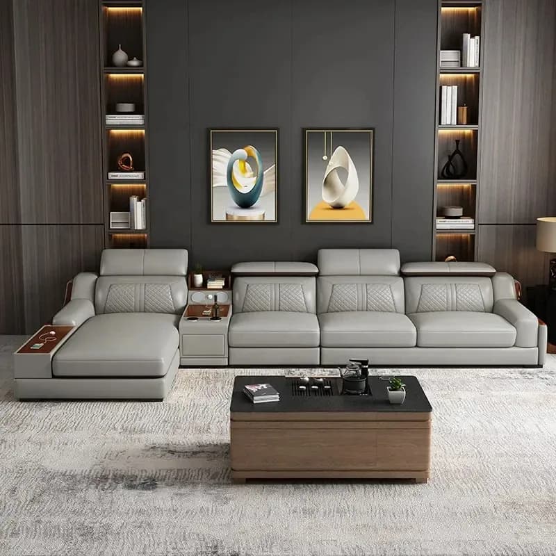 Modern Living Room Furniture Assembly L-shaped Leather Sofa With Usb Port Bluetooth Sound Corner Sofa Set