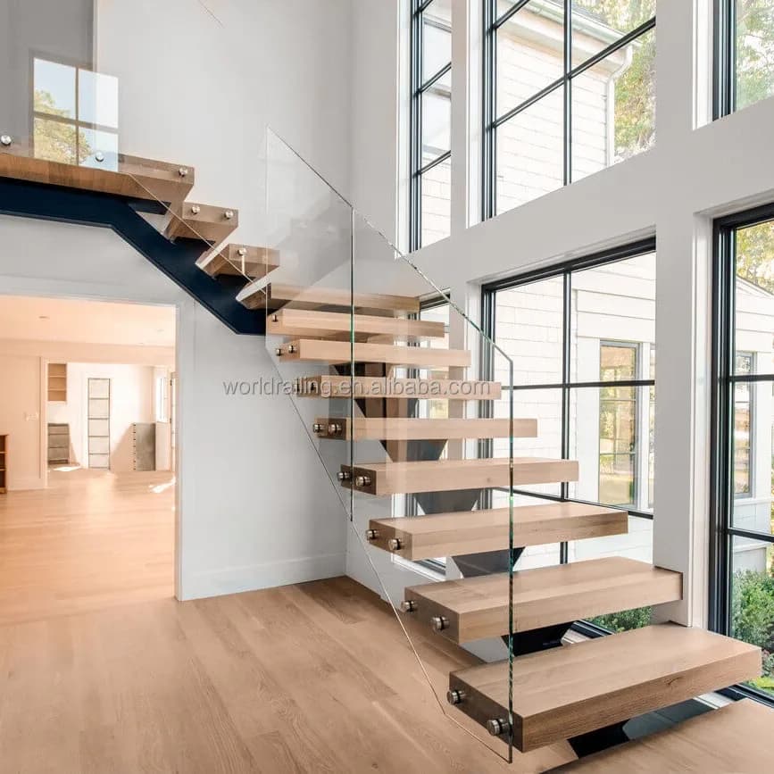 Yl Metal Top-quality Interior Wooden Tread Modern Floating Staircase Stair Design
