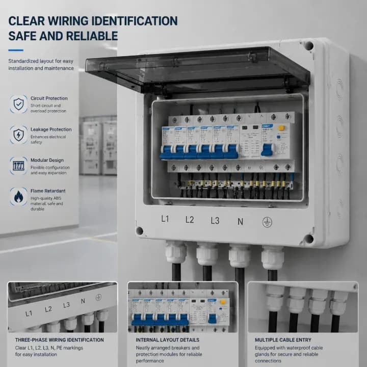 63a 3 Phase Solar Distribution Box With Multi-circuit Protection,Ac Dc Dual Function For Commercial Solar Inverter Applications