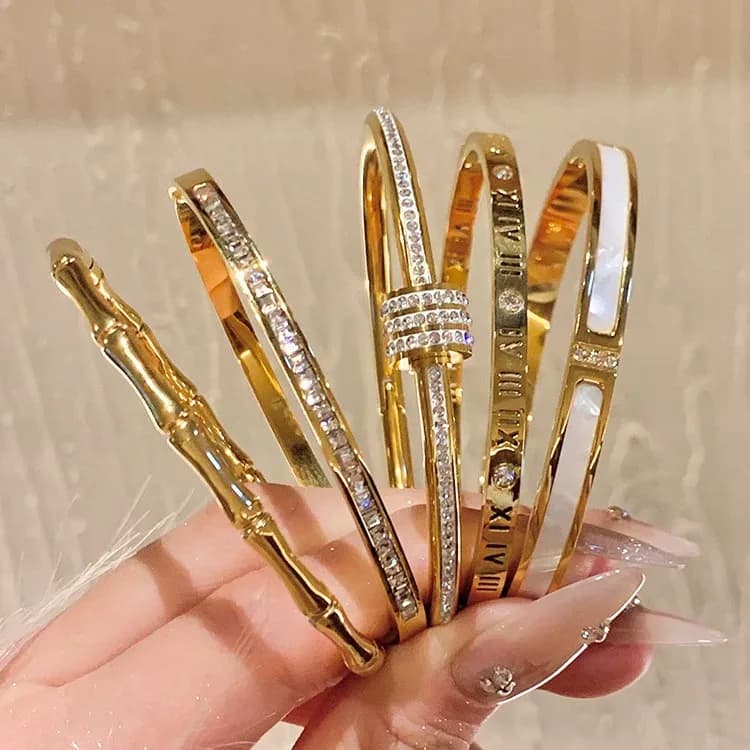 18k Gold-plated High-grade Titanium Steel Micro-inset Zircon Fashion Bracelet For Couples Wedding Or Birthday Gift Jewelry