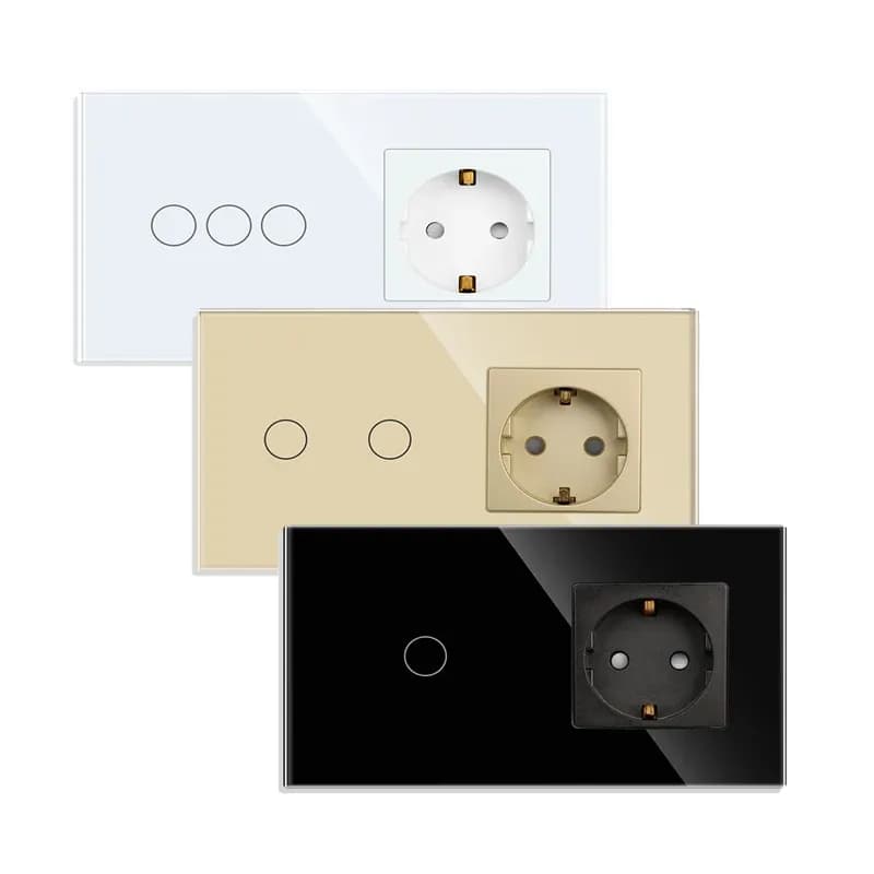 Bingoelec Eu Standard Smart Home 2 Gang Crystal Glass Panel Tuya Wifi Touch Light Sockets And Switches Electrical