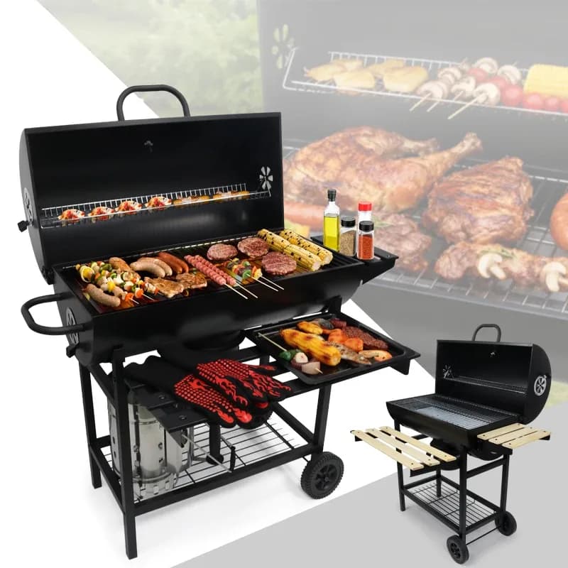 Commercial Premium Modern Portable Steel Barbecue Grill Outdoor Trolley Folding Design Bbq Charcoal Grill With Autorotation