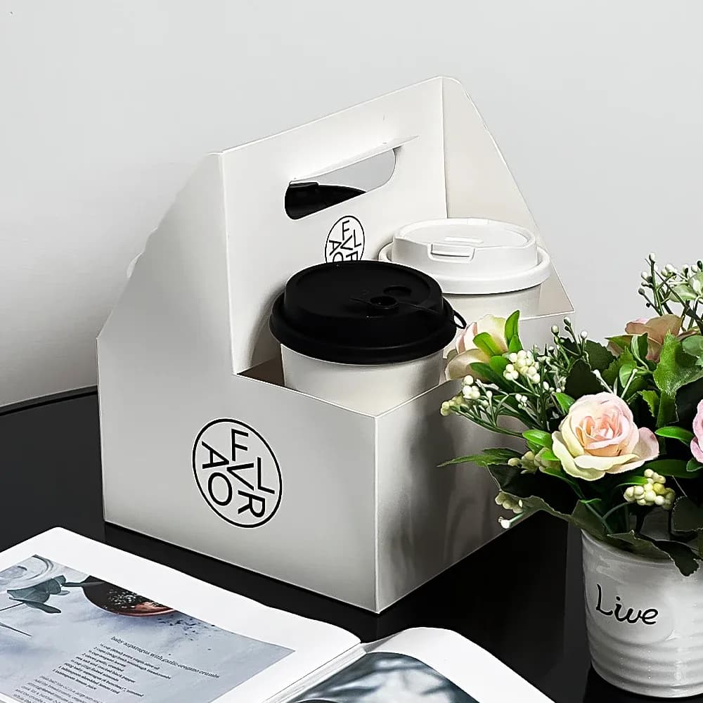 Custom Corrugated Disposable Coffee Cup Holder Tray Portable Cup Holder Handling 2/4/6 Cups Takeaway Wine Carrier