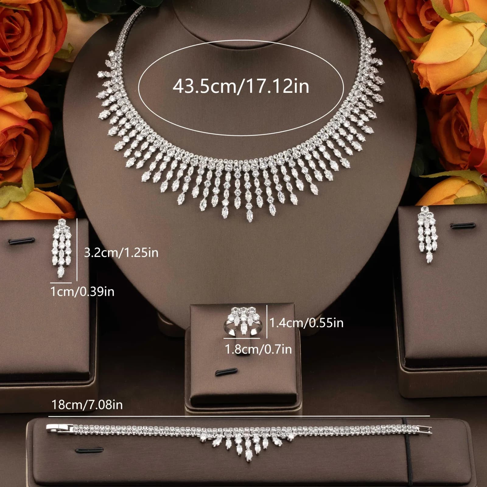 A Set Of High-quality Jewelry With A Bouquet Design Inlaid With Sparkling Cubic Zirconia,Suitable For Women To Wear At Banquets