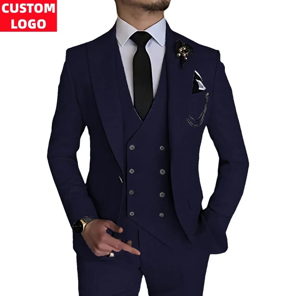 Custom Plus Size Men's Slim Fit Three Piece Suit Business Casual Formal Wedding Banquet Dress Suit