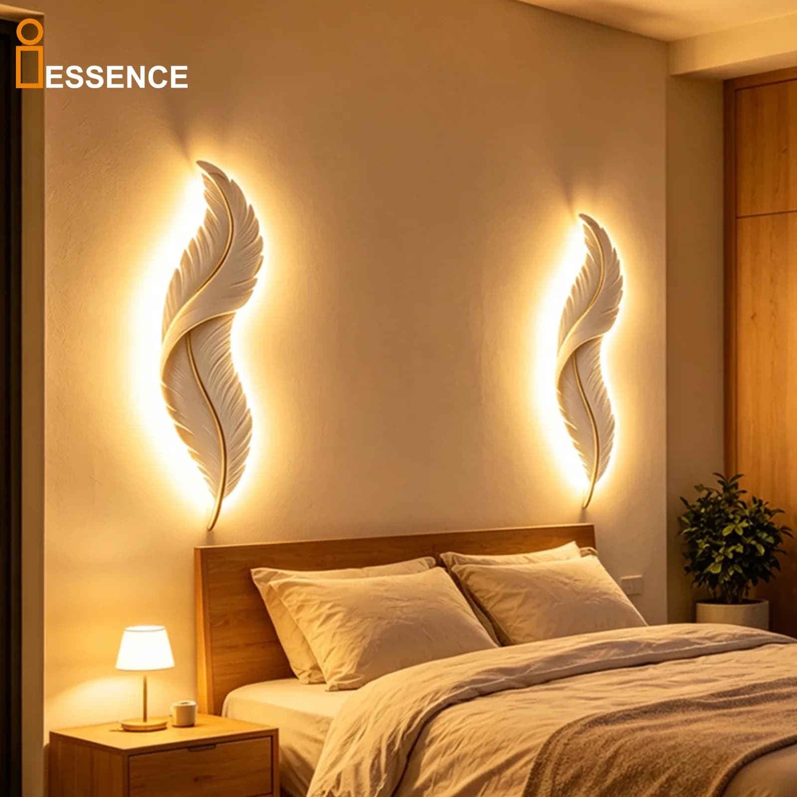 Dimmable Led Feather Wall Lamp Modern Color Adjustable Wall Sconce Light For Living Room Bedroom Hotel Decoration Lighting