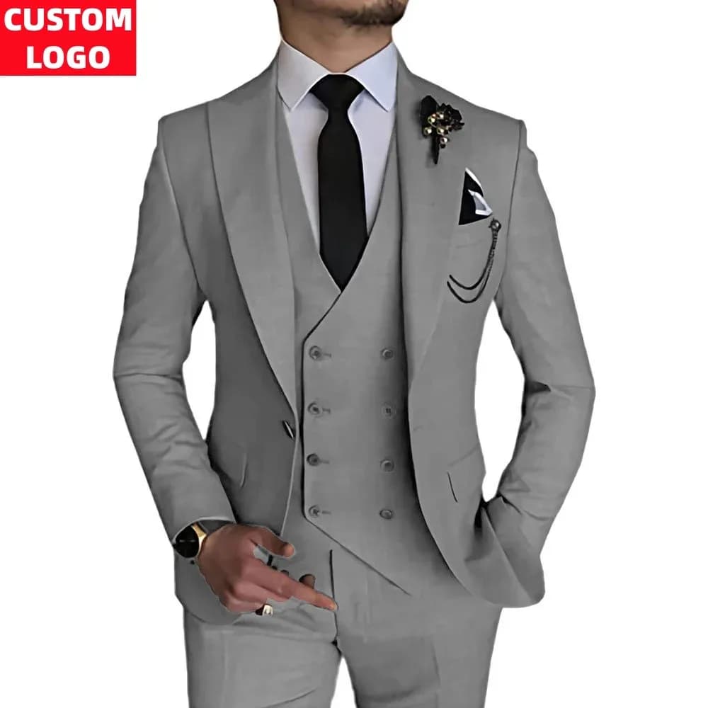 Custom Plus Size Men's Slim Fit Three Piece Suit Business Casual Formal Wedding Banquet Dress Suit